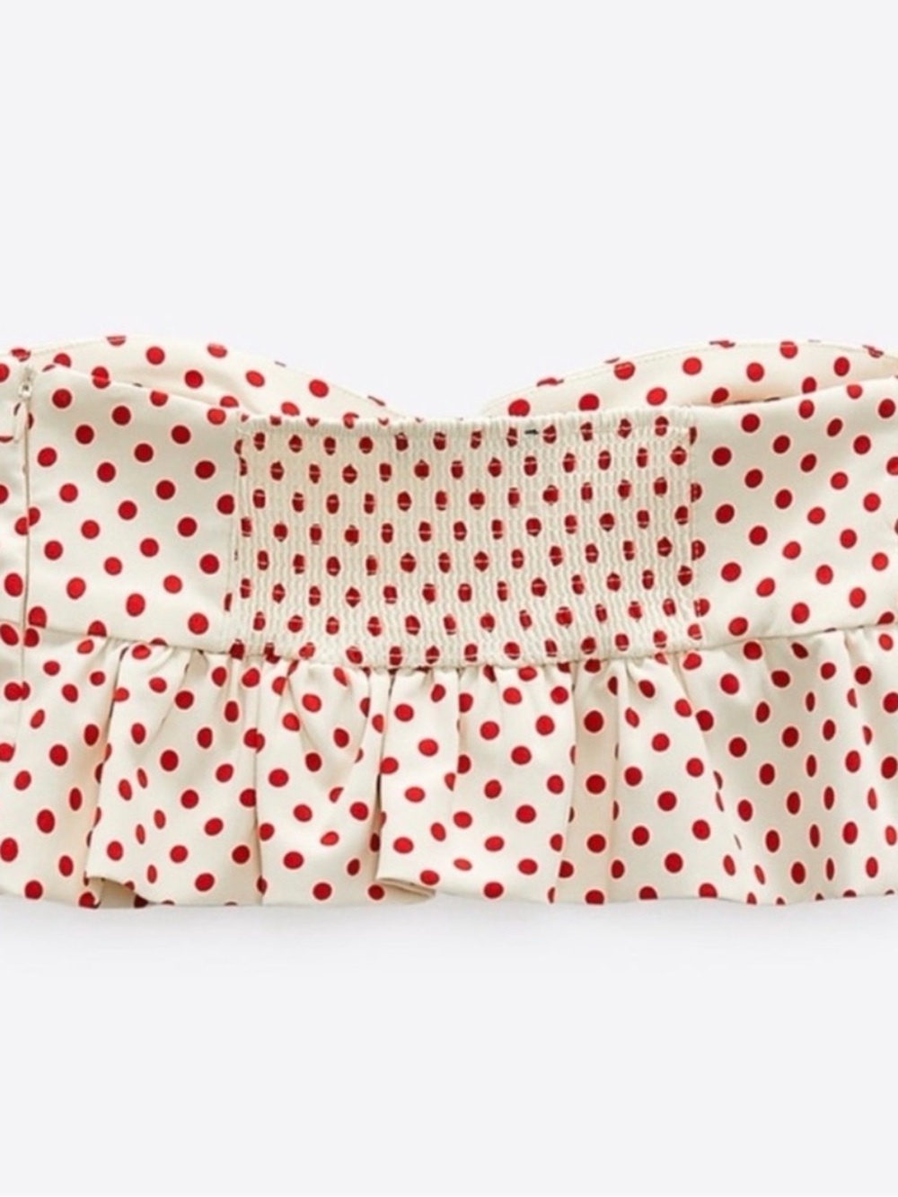 NWT Zara Red Polka Dot Strapless Peplum Crop Top Size S - Game day Style - Picture 5 of 8